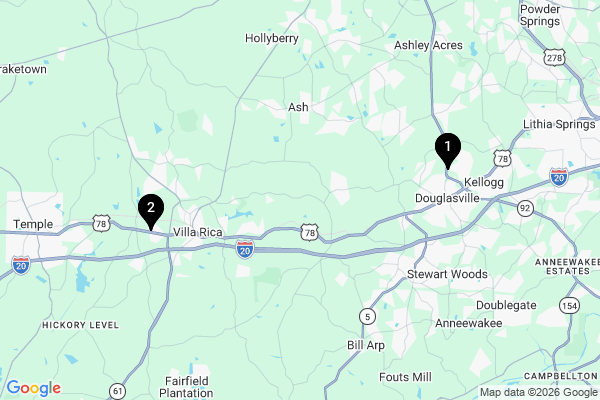 Map showing facility locations